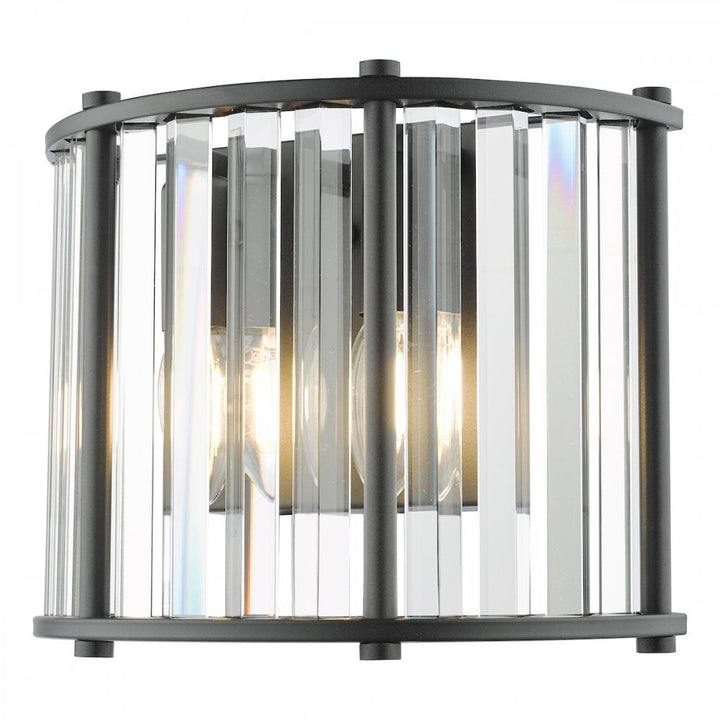 Dar KIR0922 Kiran 2 Light Wall Light Satin Black and Glass