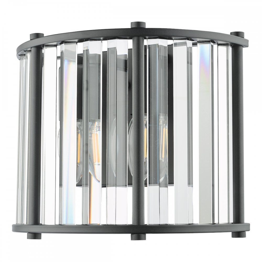 Dar KIR0922 Kiran 2 Light Wall Light Satin Black and Glass