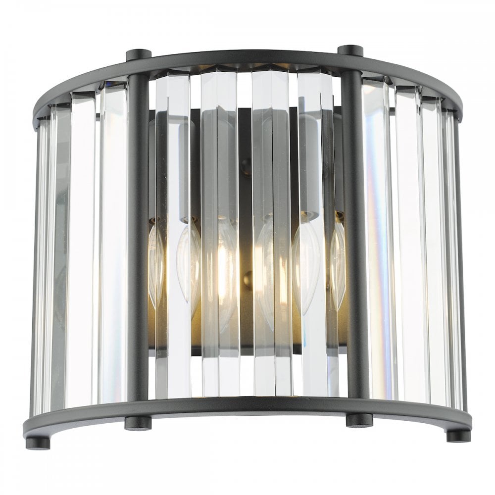 Dar KIR0922 Kiran 2 Light Wall Light Satin Black and Glass