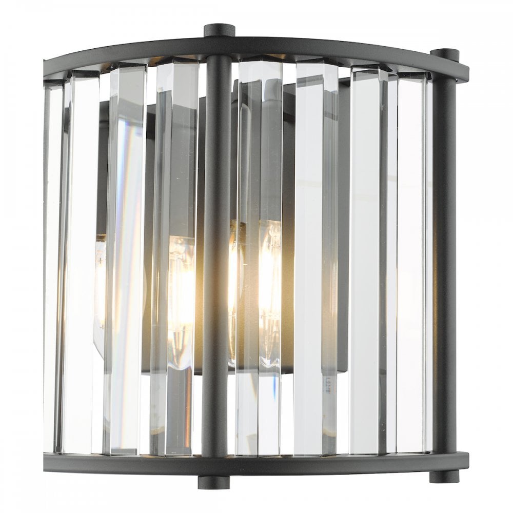 Dar KIR0922 Kiran 2 Light Wall Light Satin Black and Glass