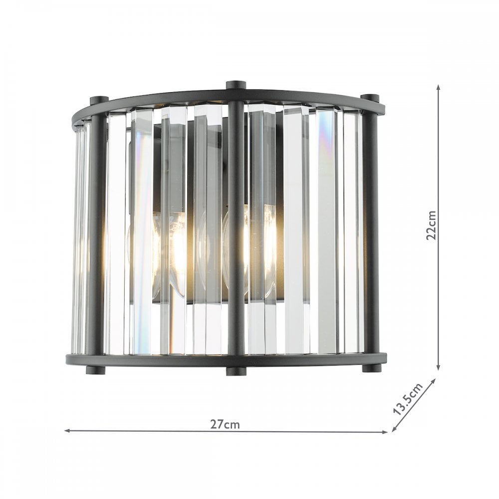 Dar KIR0922 Kiran 2 Light Wall Light Satin Black and Glass