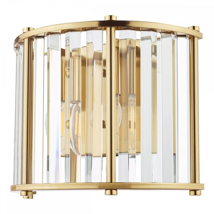 Dar KIR0935 Kiran 2 Light Wall Light Natural Brass and Glass