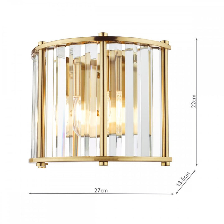 Dar KIR0935 Kiran 2 Light Wall Light Natural Brass and Glass