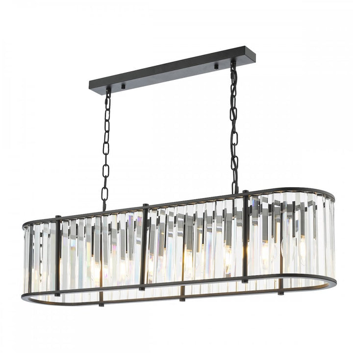 Dar KIR3422 Kiran 7 Light Bar Pendant Satin Black and Glass