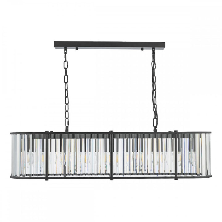 Dar KIR3422 Kiran 7 Light Bar Pendant Satin Black and Glass