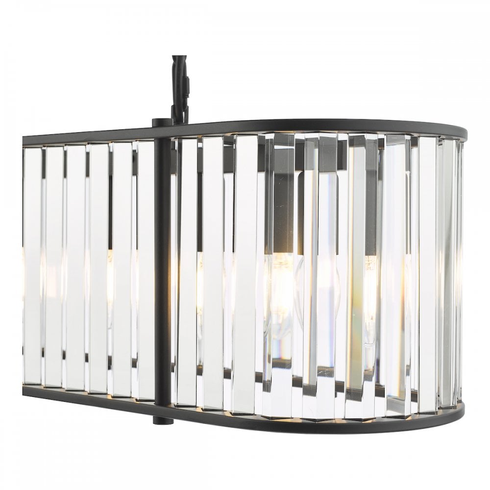 Dar KIR3422 Kiran 7 Light Bar Pendant Satin Black and Glass