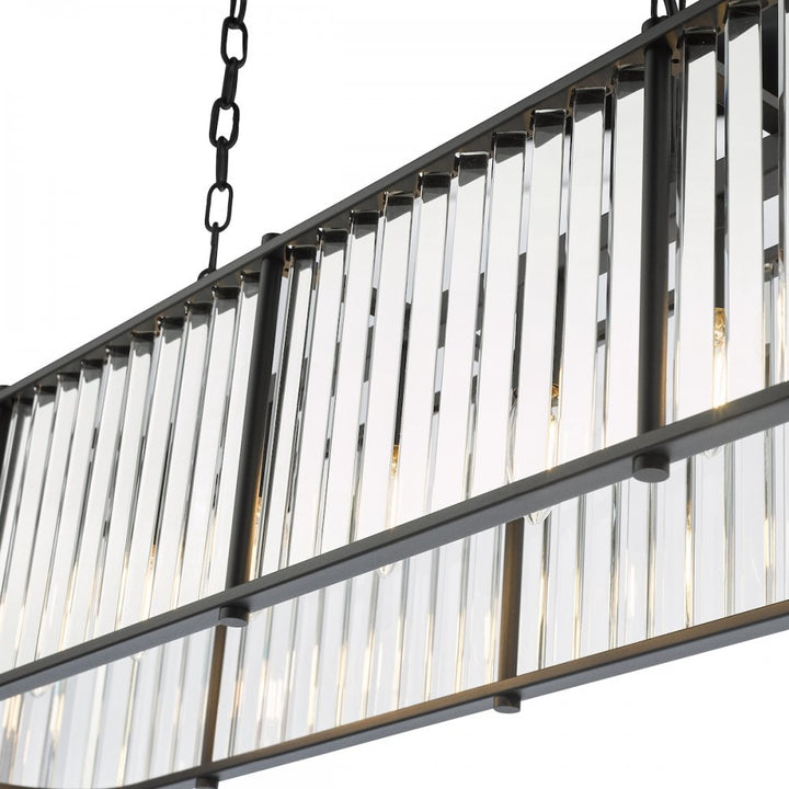 Dar KIR3422 Kiran 7 Light Bar Pendant Satin Black and Glass