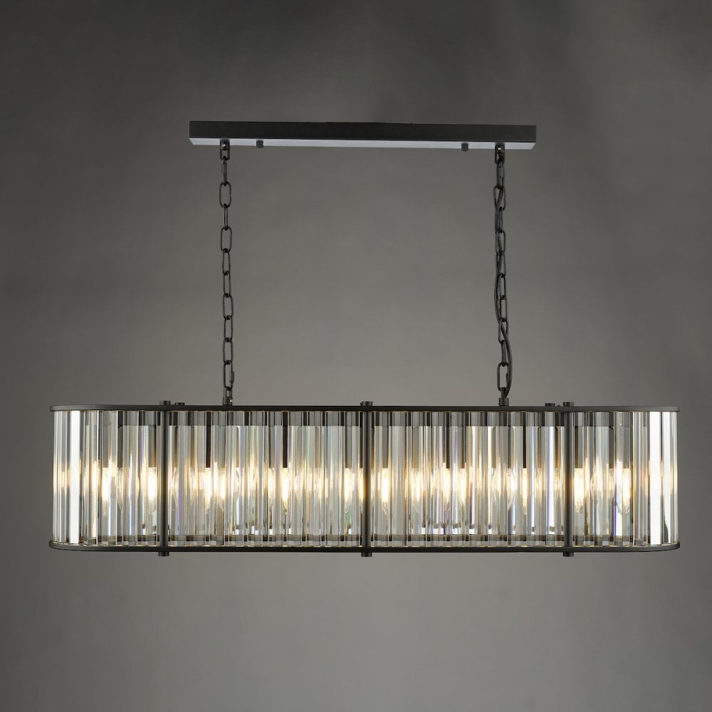 Dar KIR3422 Kiran 7 Light Bar Pendant Satin Black and Glass