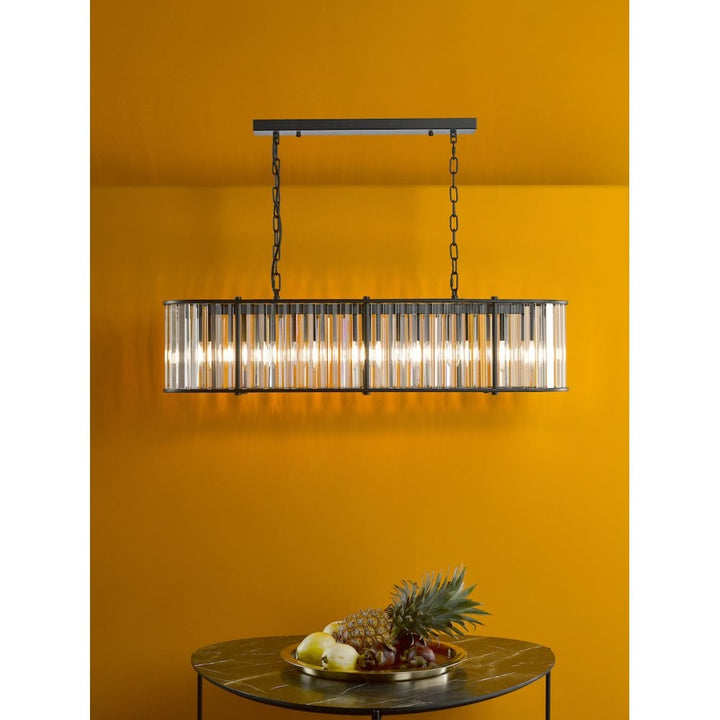 Dar KIR3422 Kiran 7 Light Bar Pendant Satin Black and Glass