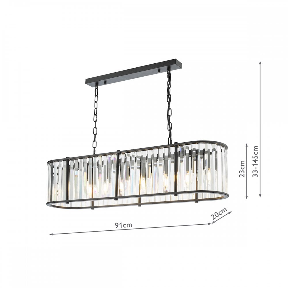 Dar KIR3422 Kiran 7 Light Bar Pendant Satin Black and Glass