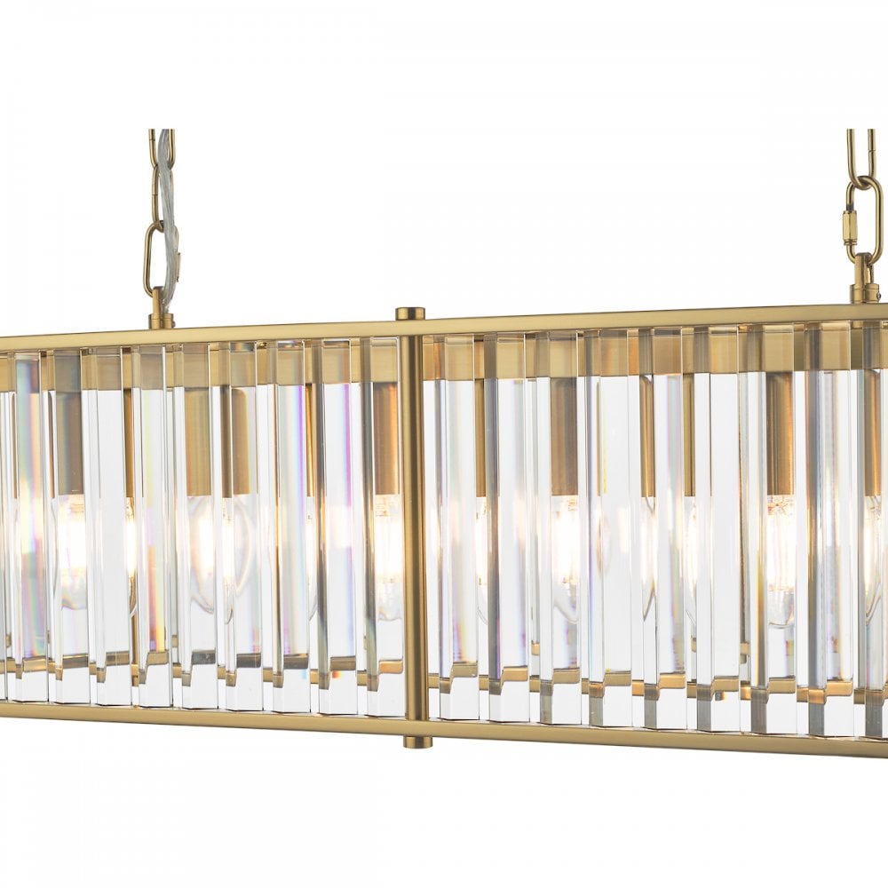 Dar KIR3435 Kiran 7 Light Bar Pendant Natural Brass and Glass