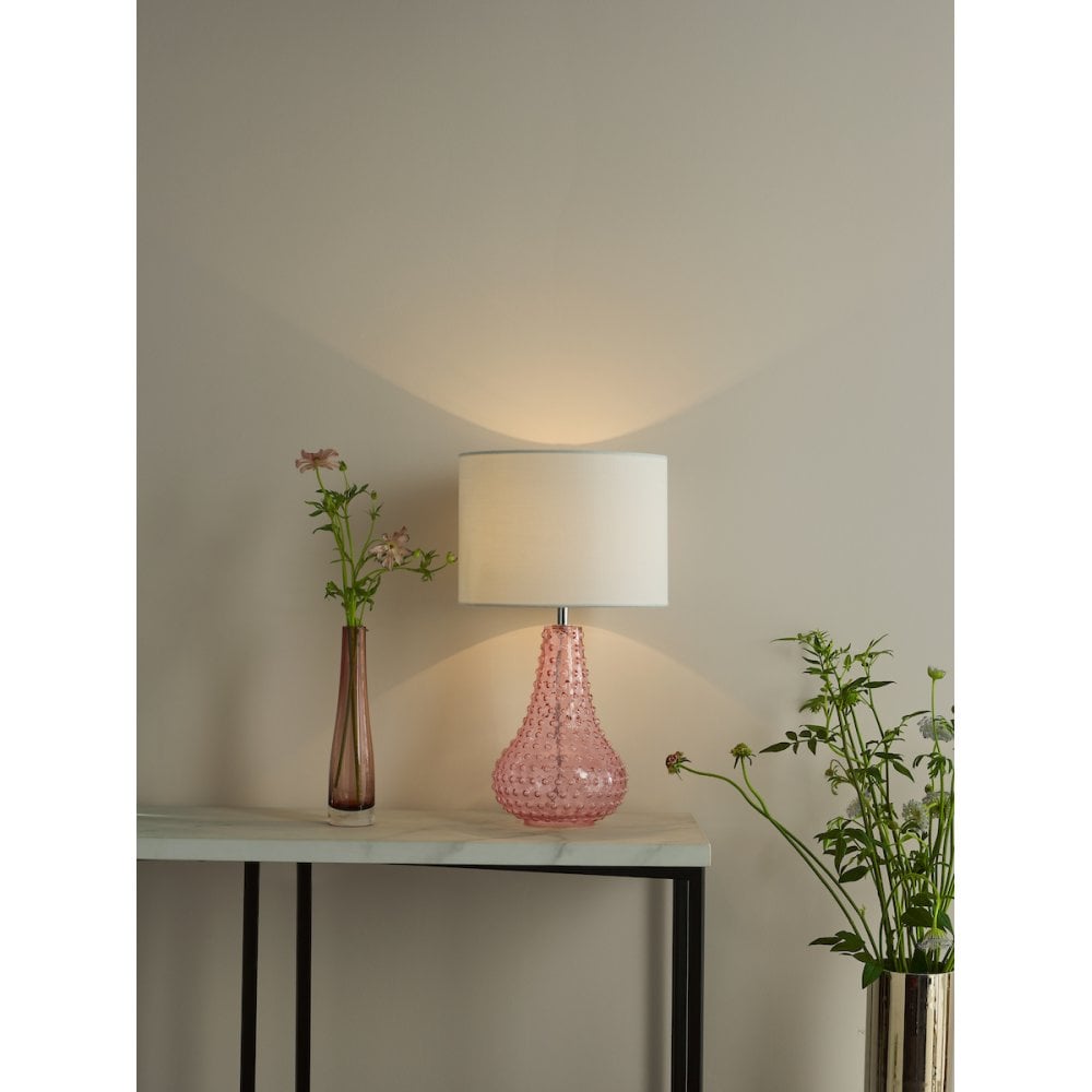 Dar KRI4203 Kristina Table Lamp Pink Glass With Shade