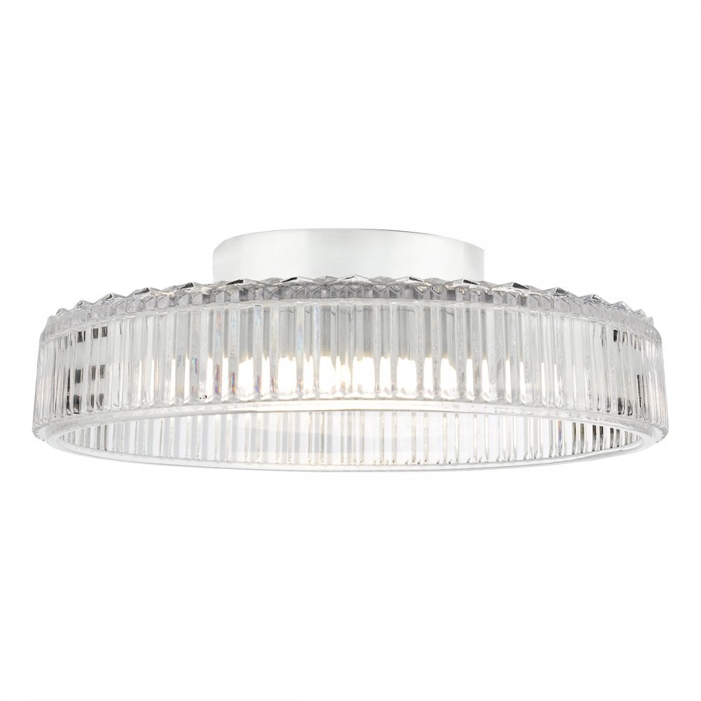 Dar LEE5208 Leena Flush Polished Chrome and Ribbed Glass LED