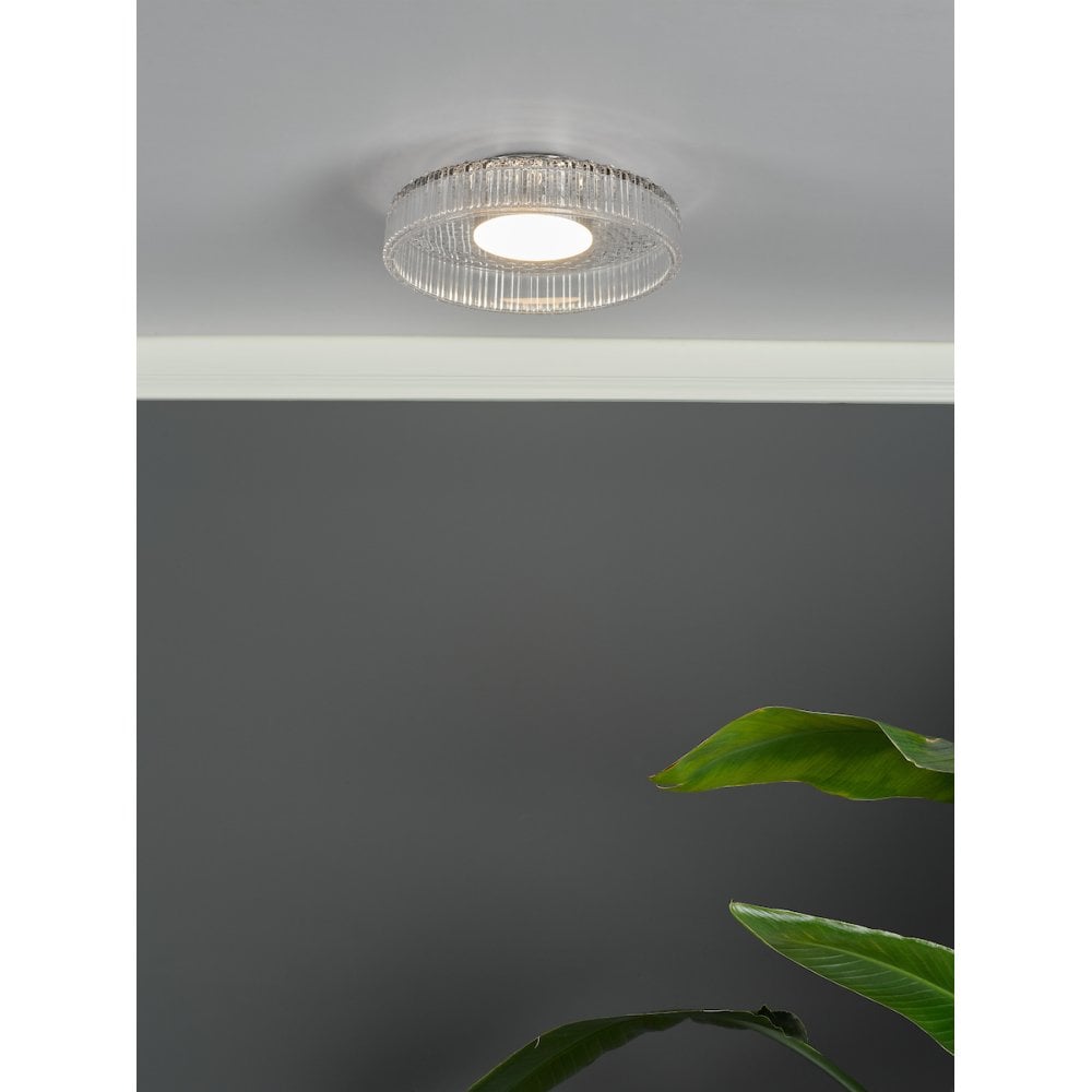 Dar LEE5208 Leena Flush Polished Chrome and Ribbed Glass LED
