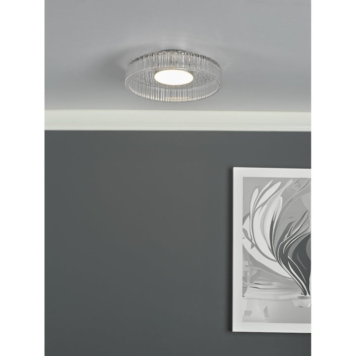 Dar LEE5208 Leena Flush Polished Chrome and Ribbed Glass LED
