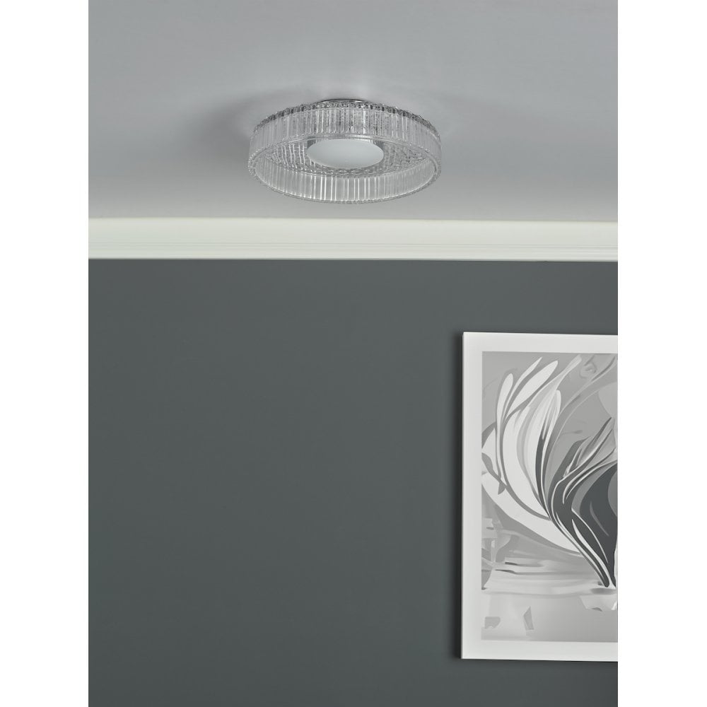 Dar LEE5208 Leena Flush Polished Chrome and Ribbed Glass LED