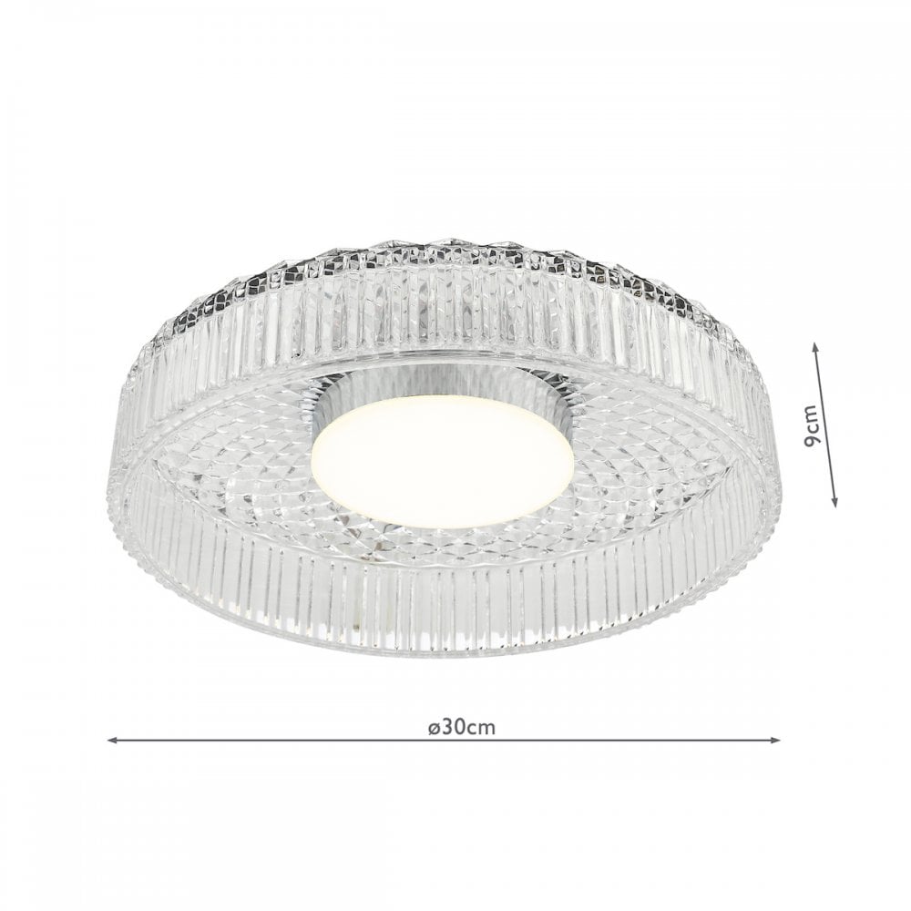 Dar LEE5208 Leena Flush Polished Chrome and Ribbed Glass LED