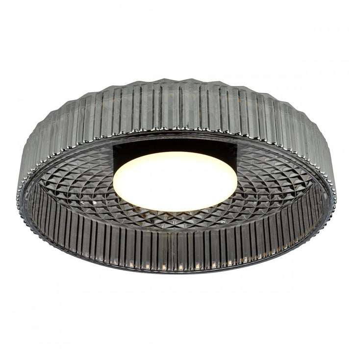 Dar LEE5222 Leena Flush Satin Black and Smoked Ribbed Glass LED