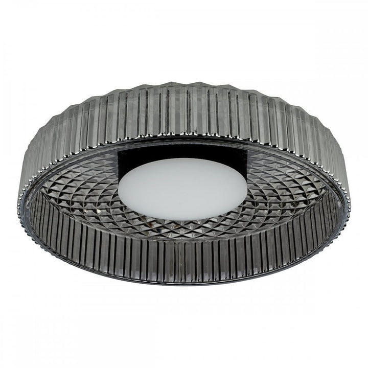 Dar LEE5222 Leena Flush Satin Black and Smoked Ribbed Glass LED