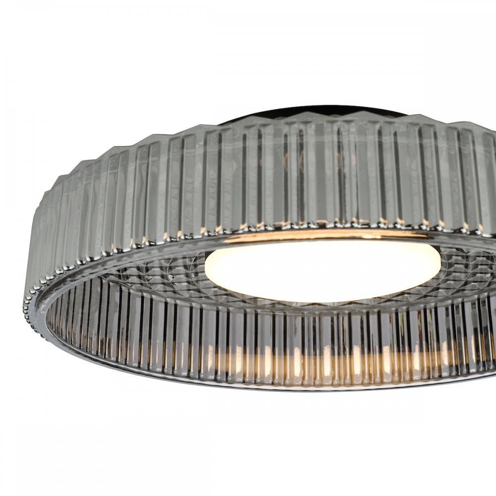 Dar LEE5222 Leena Flush Satin Black and Smoked Ribbed Glass LED