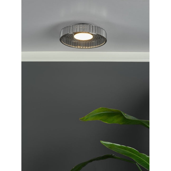 Dar LEE5222 Leena Flush Satin Black and Smoked Ribbed Glass LED