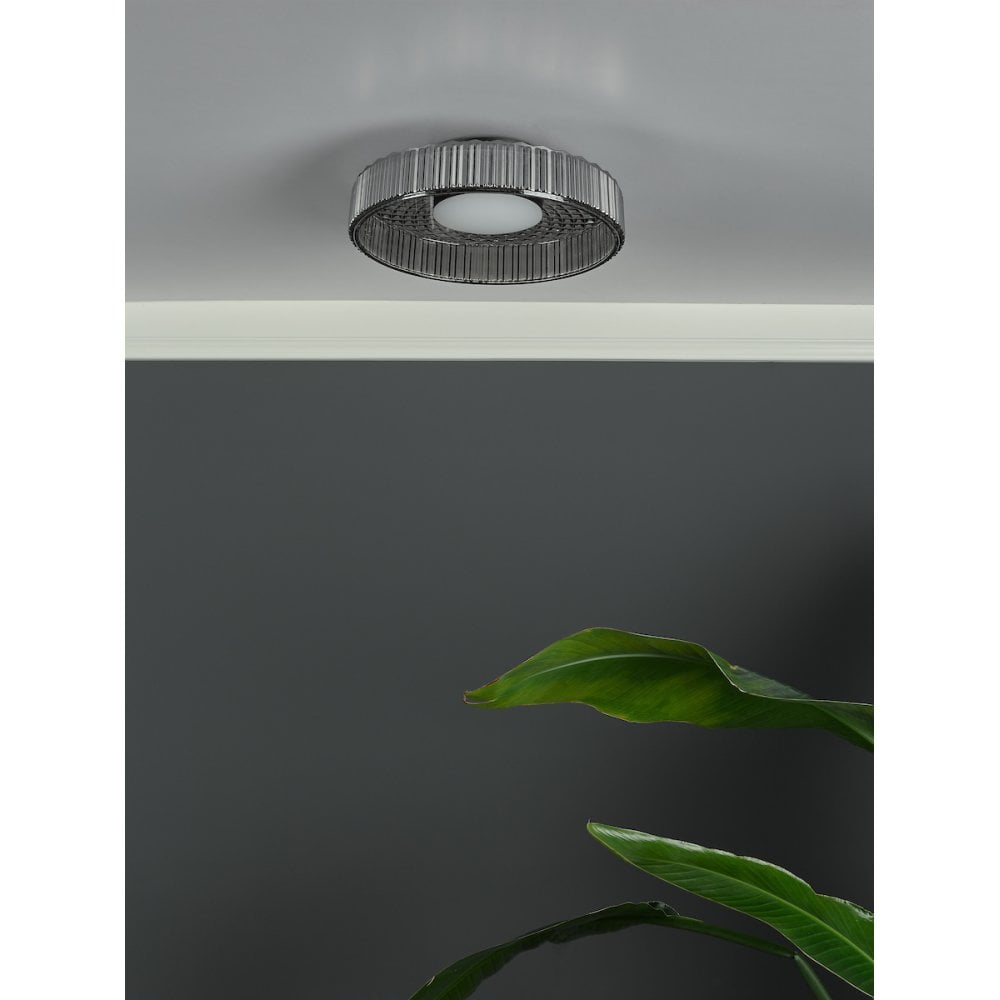 Dar LEE5222 Leena Flush Satin Black and Smoked Ribbed Glass LED