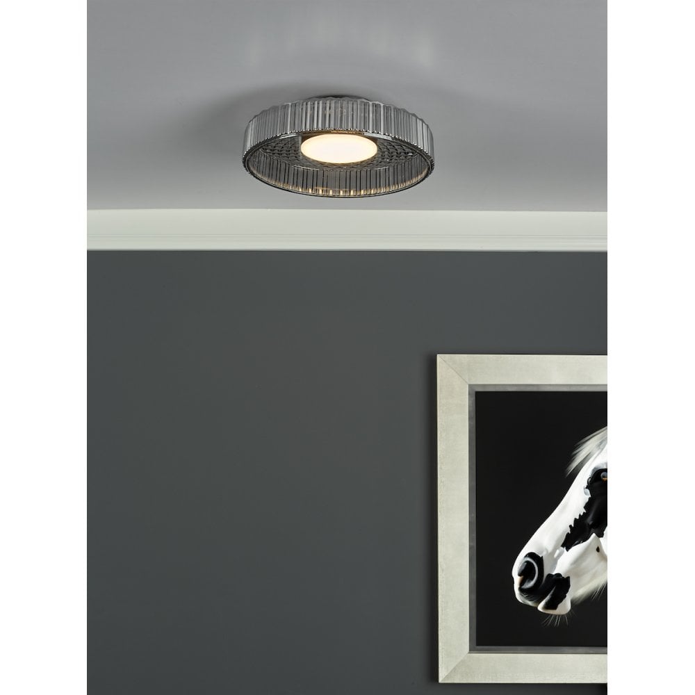 Dar LEE5222 Leena Flush Satin Black and Smoked Ribbed Glass LED