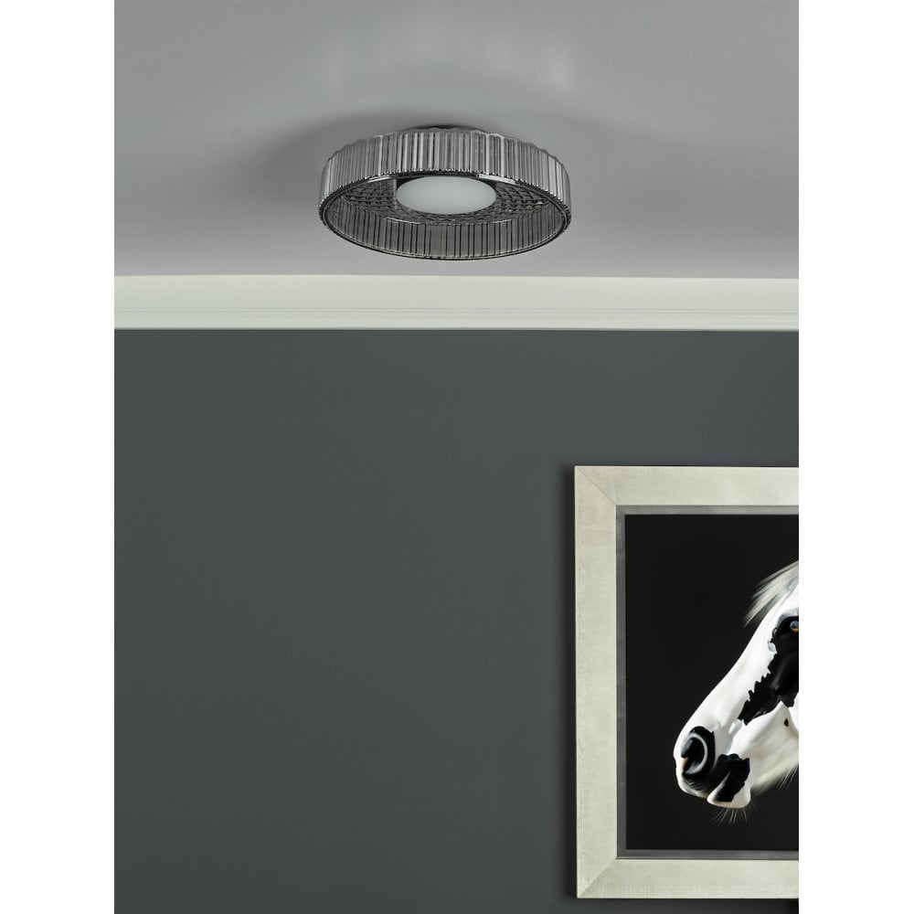 Dar LEE5222 Leena Flush Satin Black and Smoked Ribbed Glass LED