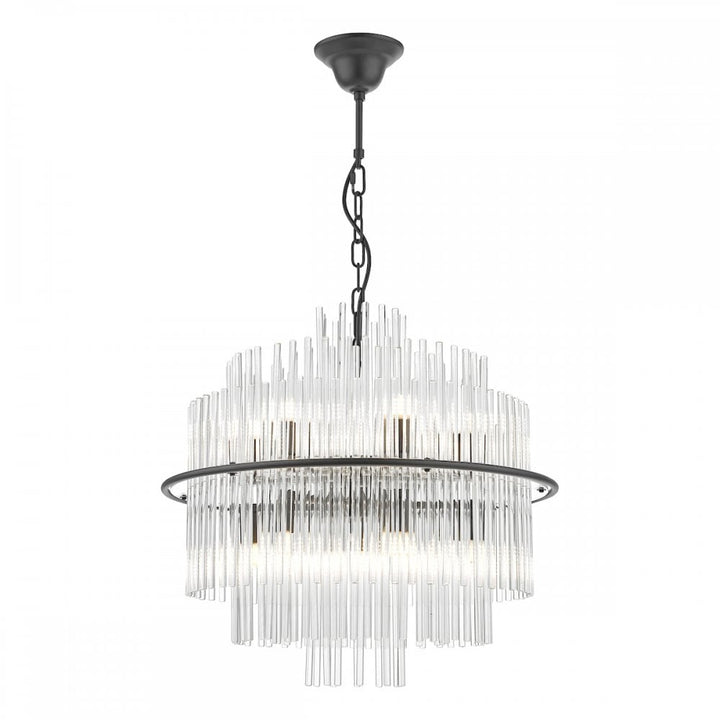 Dar LUK1722 Lukas 13 Light Pendant Satin Black and Glass