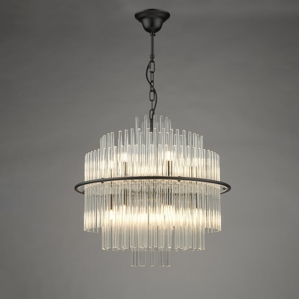 Dar LUK1722 Lukas 13 Light Pendant Satin Black and Glass