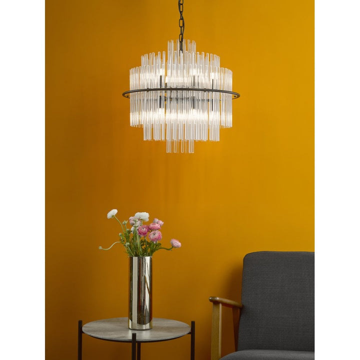 Dar LUK1722 Lukas 13 Light Pendant Satin Black and Glass