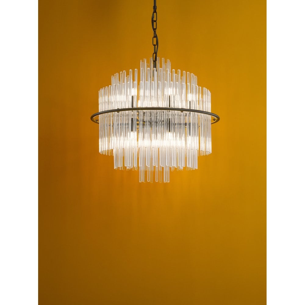 Dar LUK1722 Lukas 13 Light Pendant Satin Black and Glass