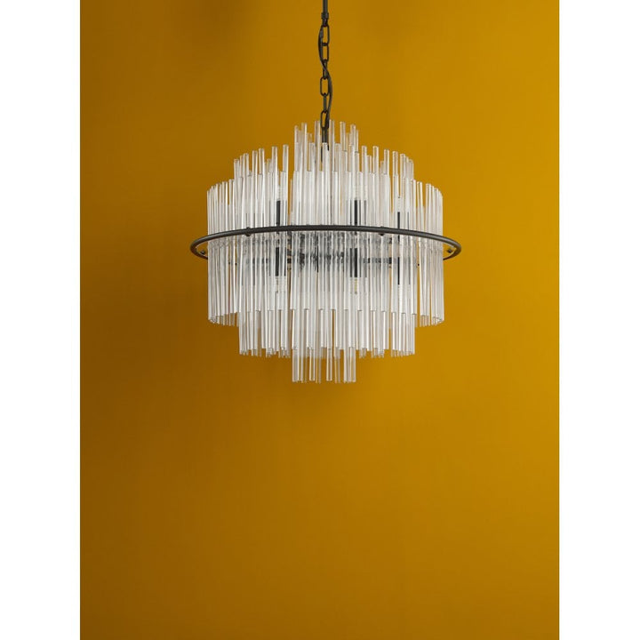 Dar LUK1722 Lukas 13 Light Pendant Satin Black and Glass