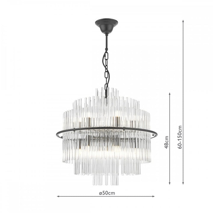 Dar LUK1722 Lukas 13 Light Pendant Satin Black and Glass