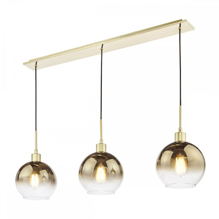 Dar LYC0335 Lycia 3 Light Bar Pendant Satin Gold and Gold Ombre Glass