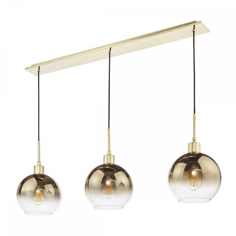 Dar LYC0335 Lycia 3 Light Bar Pendant Satin Gold and Gold Ombre Glass