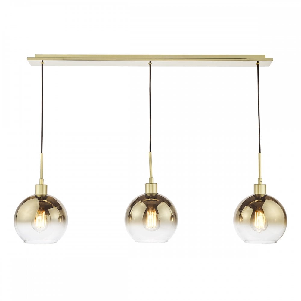 Dar LYC0335 Lycia 3 Light Bar Pendant Satin Gold and Gold Ombre Glass