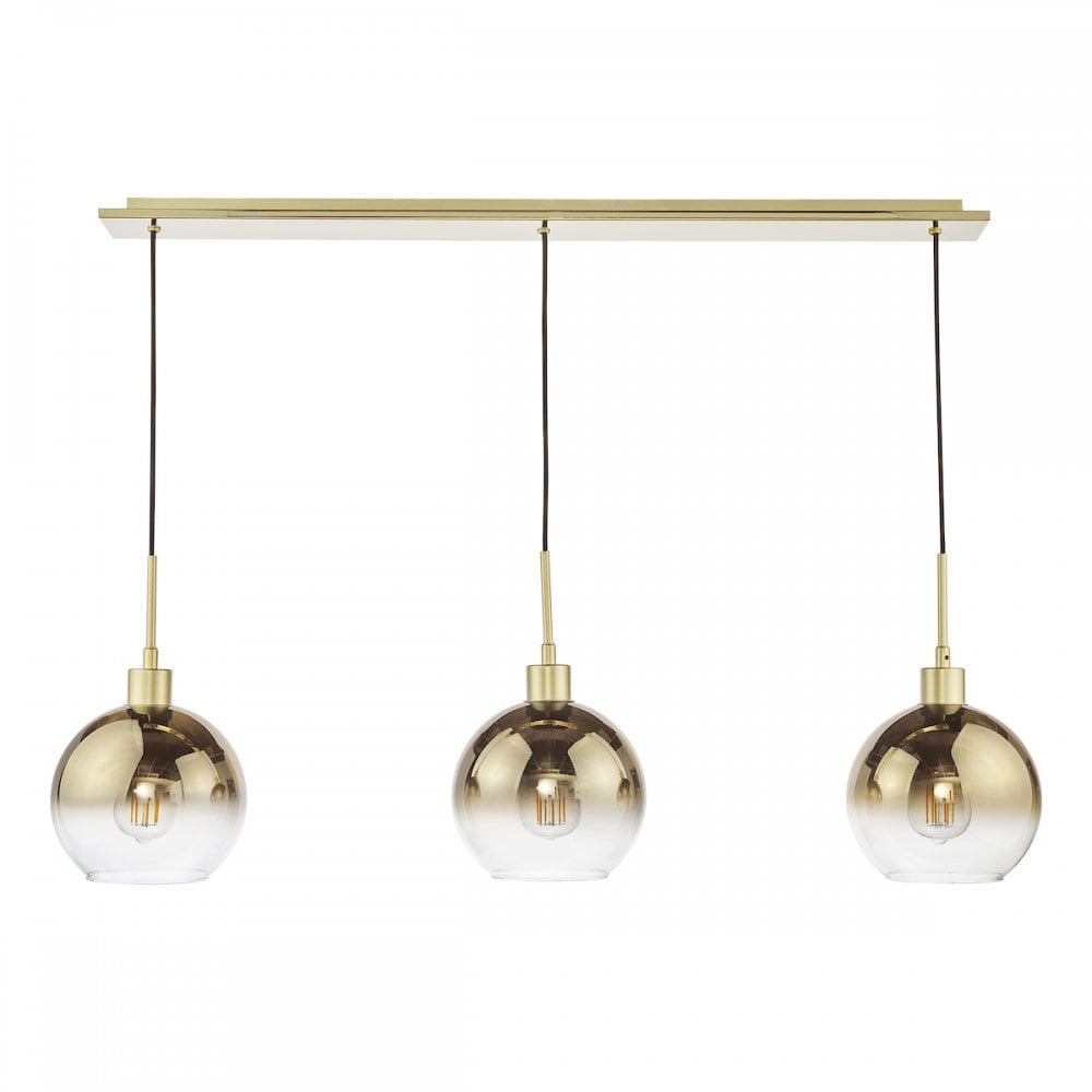 Dar LYC0335 Lycia 3 Light Bar Pendant Satin Gold and Gold Ombre Glass