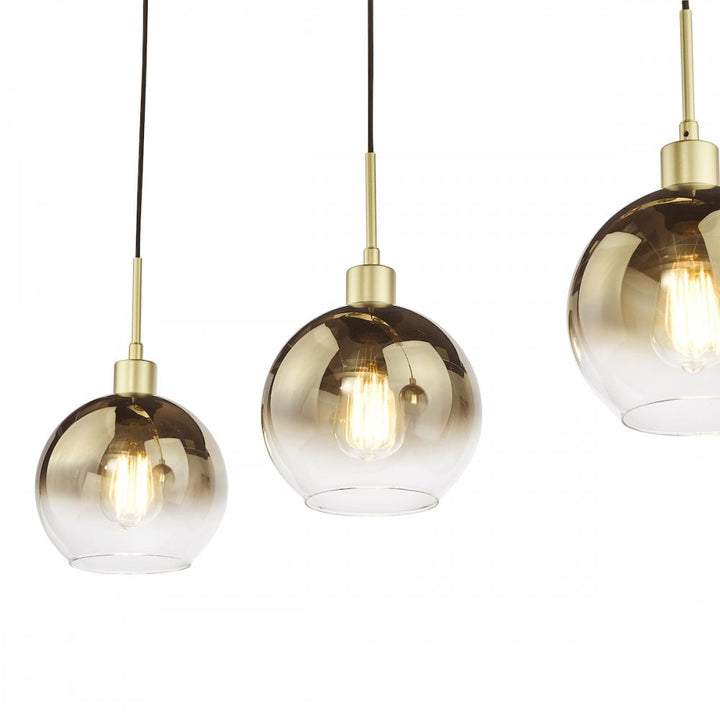 Dar LYC0335 Lycia 3 Light Bar Pendant Satin Gold and Gold Ombre Glass