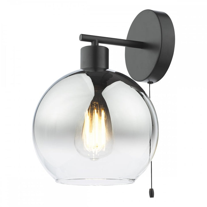 Dar LYC0722 Lycia Wall Light Matt Black and Smoked Ombre Glass