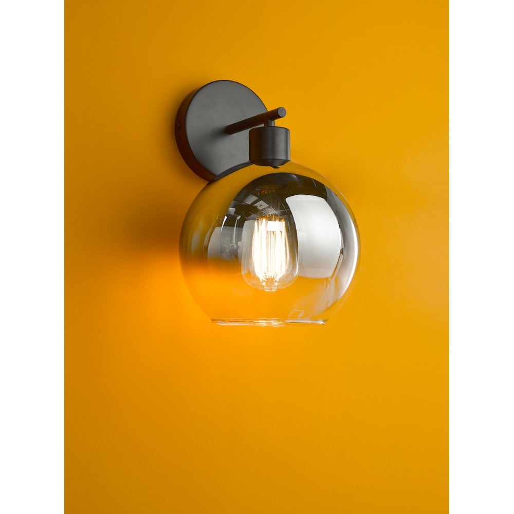 Dar LYC0722 Lycia Wall Light Matt Black and Smoked Ombre Glass