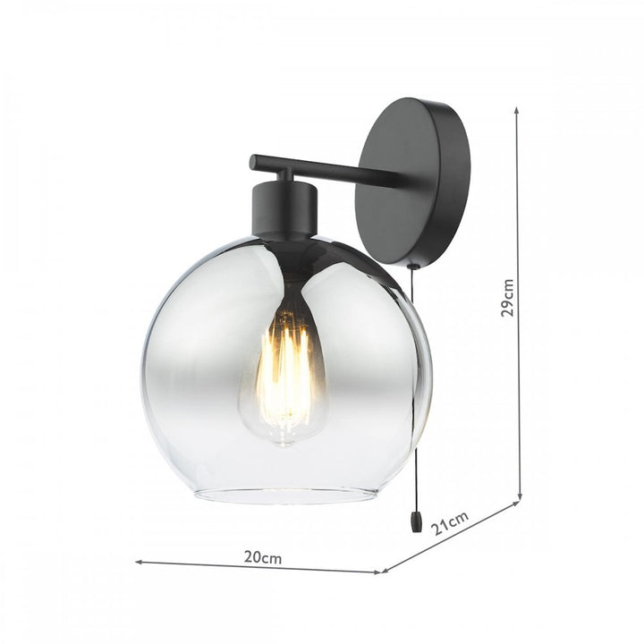 Dar LYC0722 Lycia Wall Light Matt Black and Smoked Ombre Glass