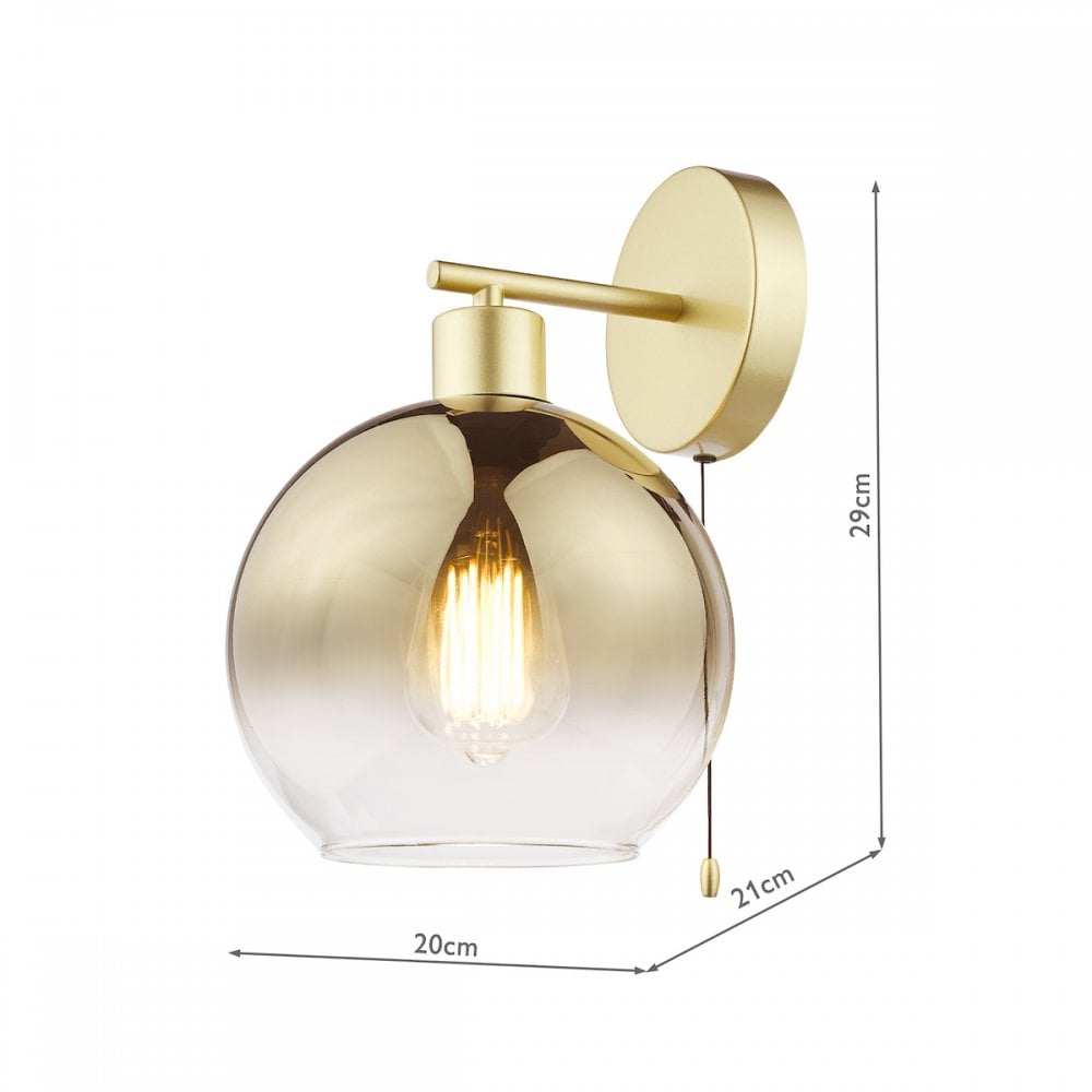 Dar LYC0735 Lycia Wall Light Satin Gold and Gold Ombre Glass