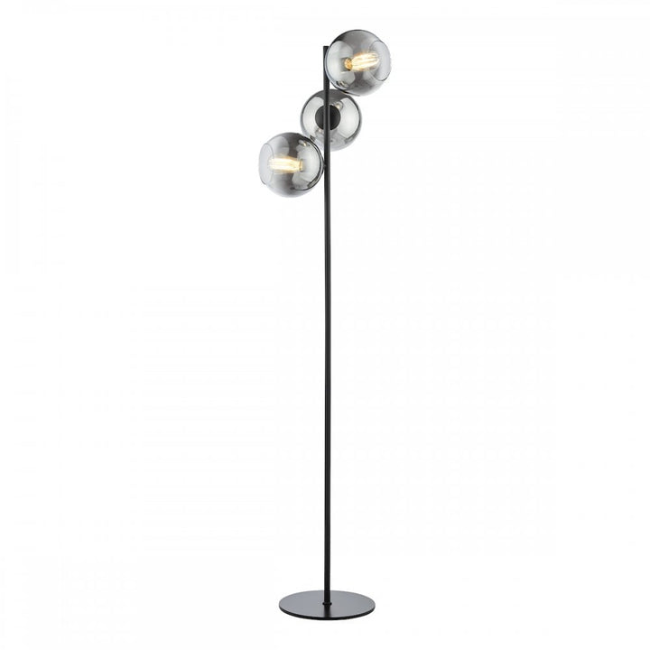 Dar LYC4922 Lycia 3 Light Floor Lamp Matt Black and Smoked Ombre Glass