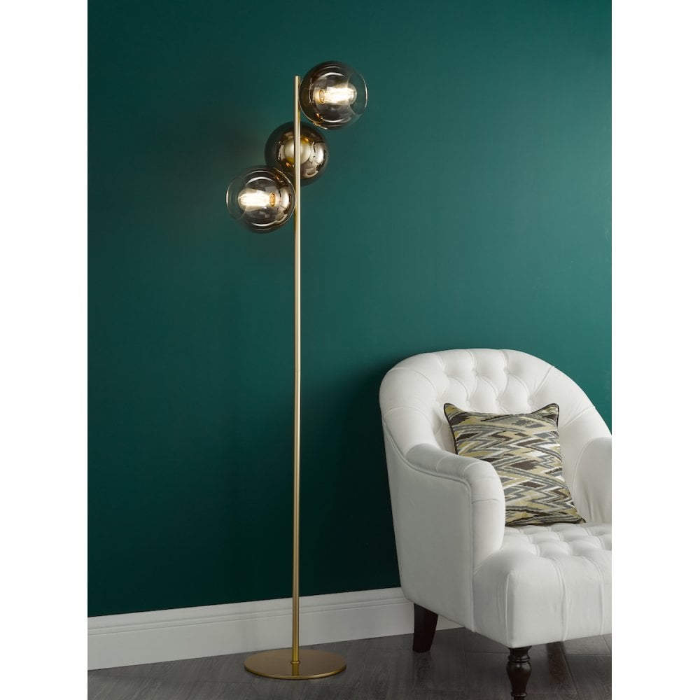 Dar LYC4935 Lycia 3 Light Floor Lamp Satin Gold and Gold Ombre Glass