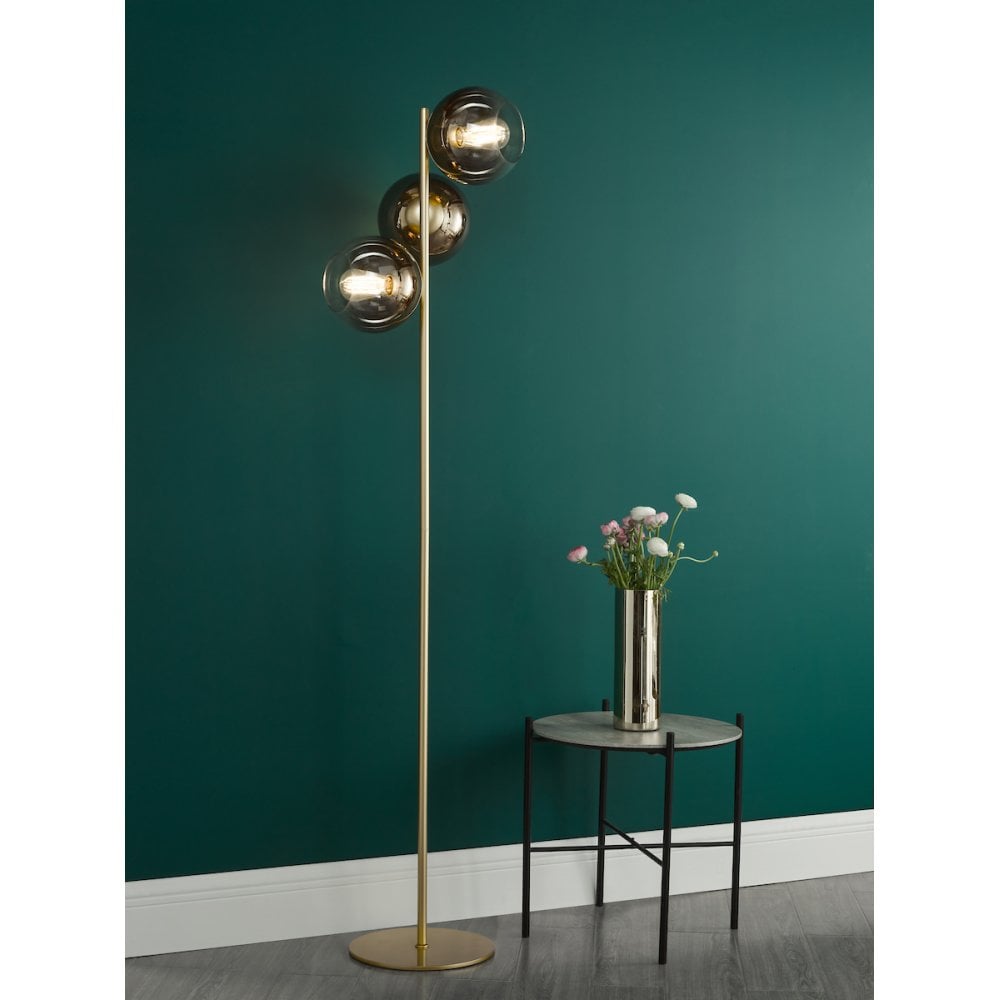 Dar LYC4935 Lycia 3 Light Floor Lamp Satin Gold and Gold Ombre Glass