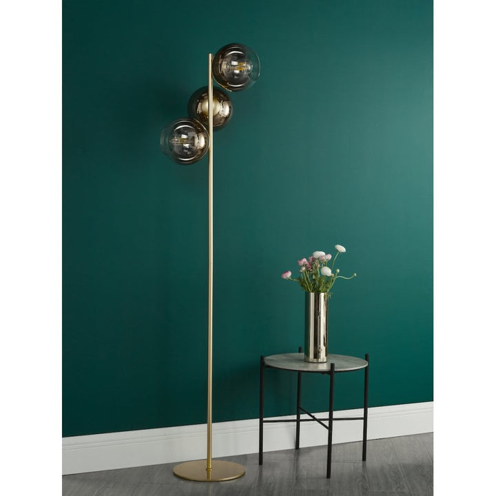 Dar LYC4935 Lycia 3 Light Floor Lamp Satin Gold and Gold Ombre Glass