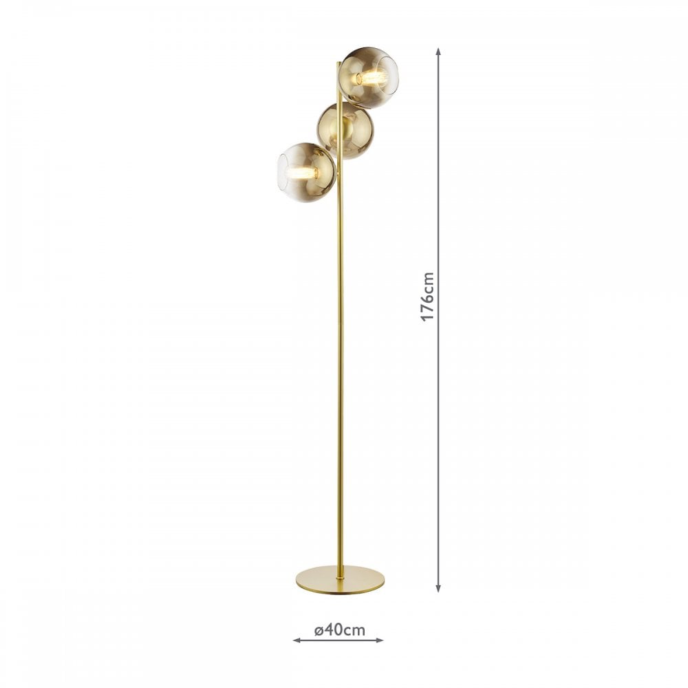 Dar LYC4935 Lycia 3 Light Floor Lamp Satin Gold and Gold Ombre Glass