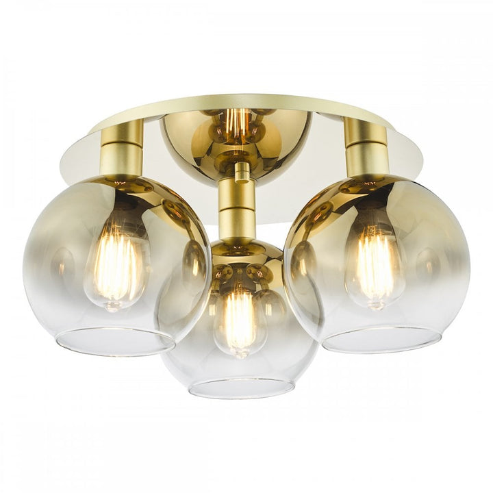 Dar LYC5335 Lycia 3 Light Flush Satin Gold and Gold Ombre Glass