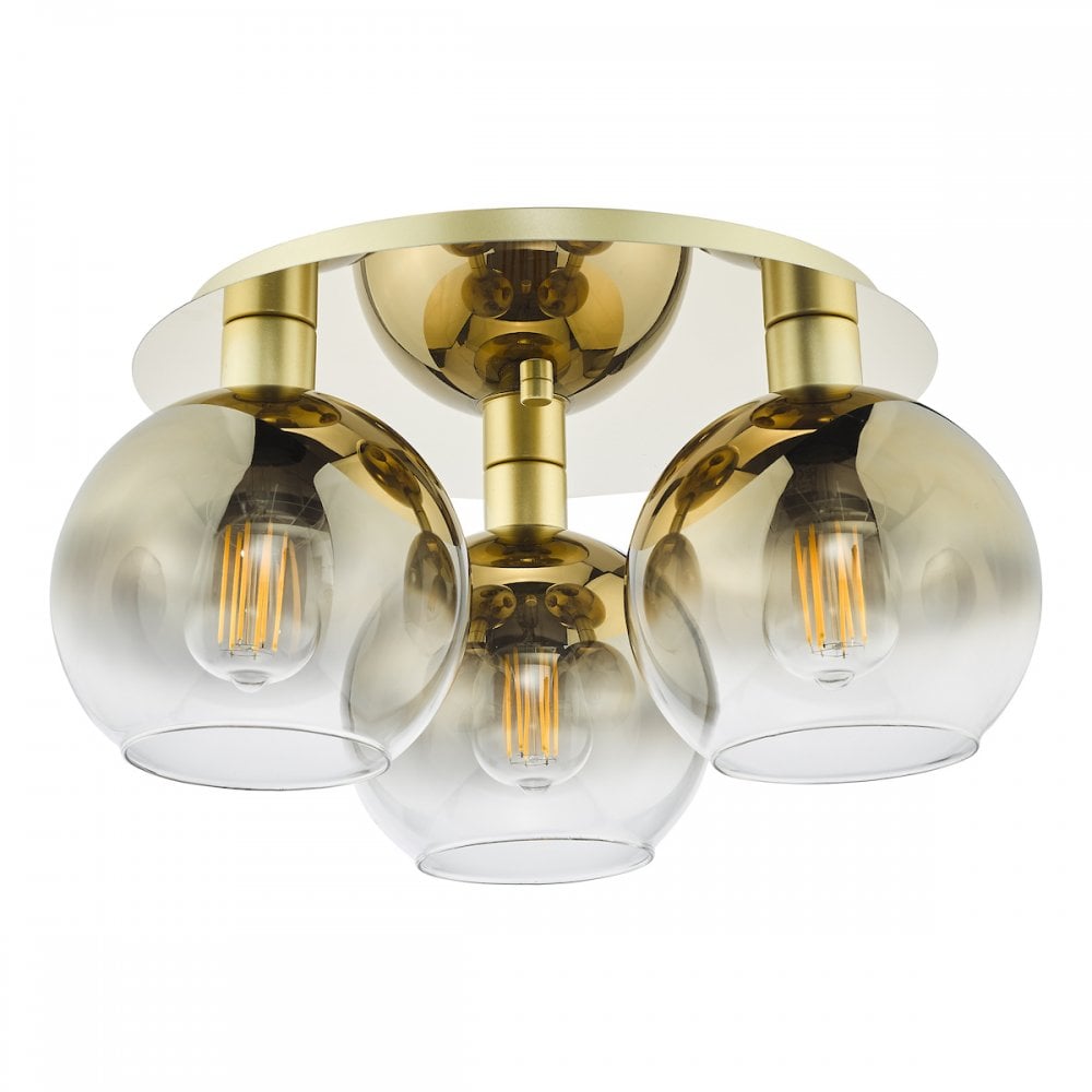 Dar LYC5335 Lycia 3 Light Flush Satin Gold and Gold Ombre Glass